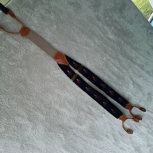 Dooney & Bourke Leather Navy Blue & Red Suspenders "Screw U" with Brass Clasps